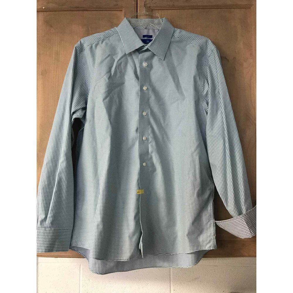 Scara Non Iron LS Mens Shirt XL Flip Cuffs Blue/Green‎